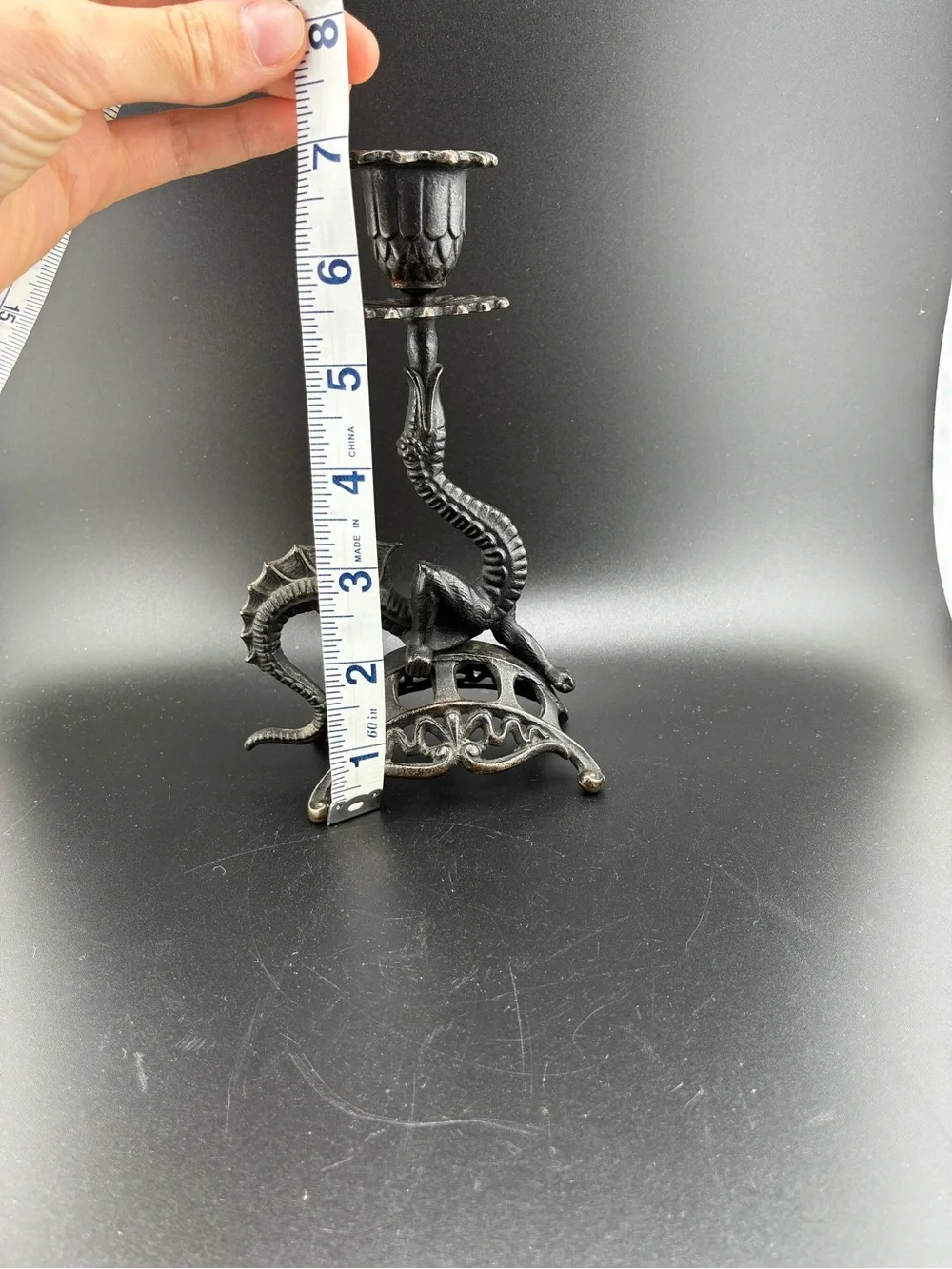 Vintage cast iron Dragon Candle Holder - Black